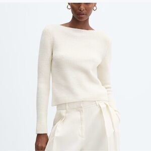 Mango Boatneck Knitted Sweater White